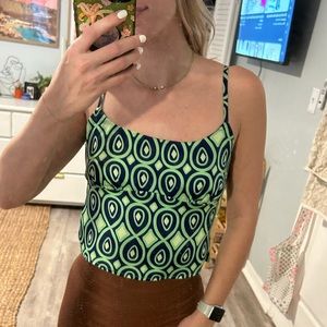 Green and blue silk top
